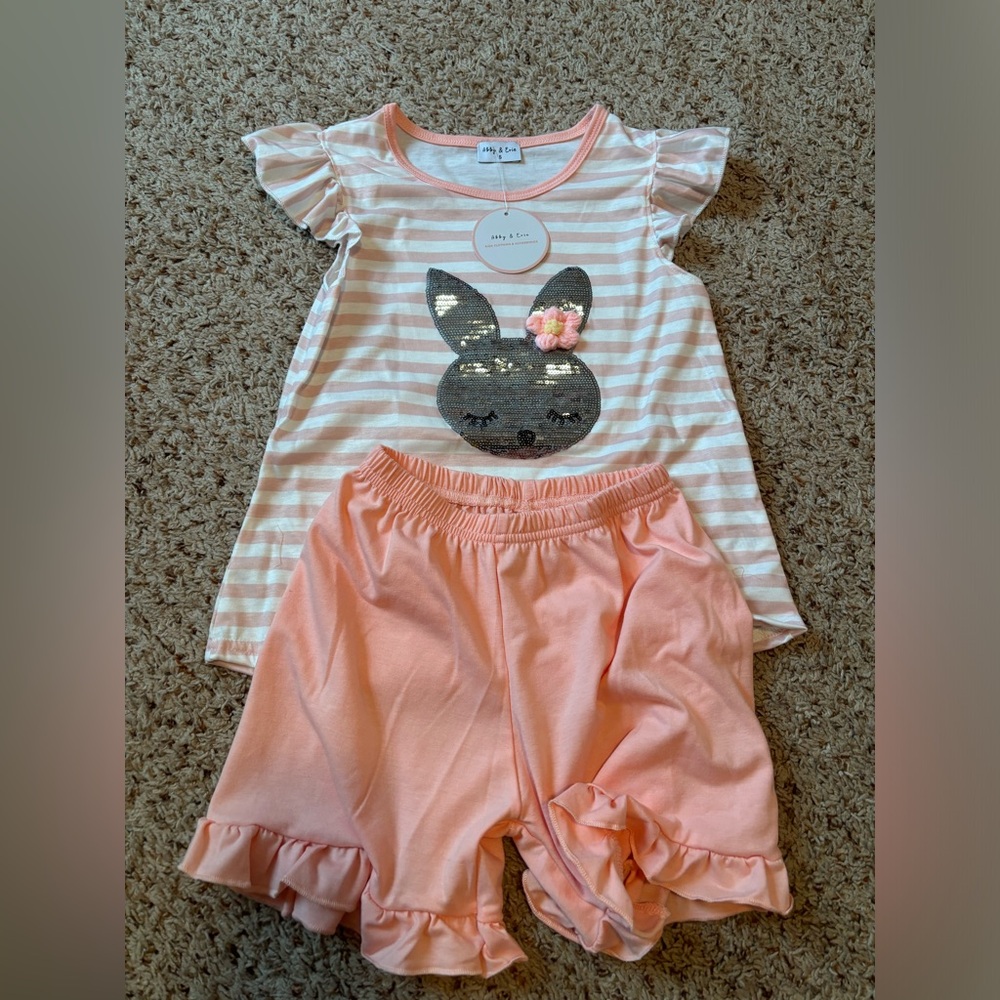 Striped Bunny Top and Peach Shorts Set NWT